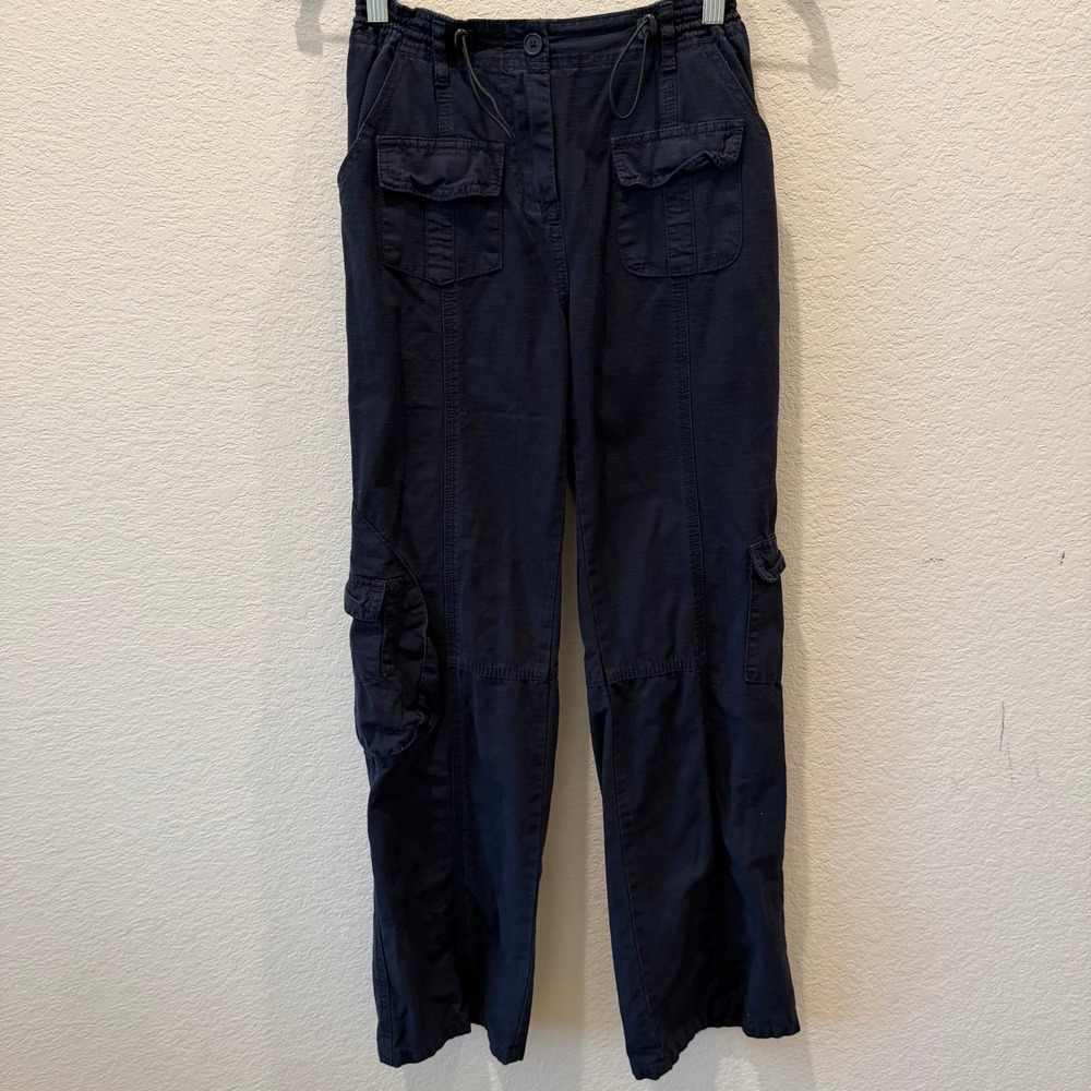 Brandy Melville Navy Blue Cargo Pants Adjustable Waist Utility Trousers One Size